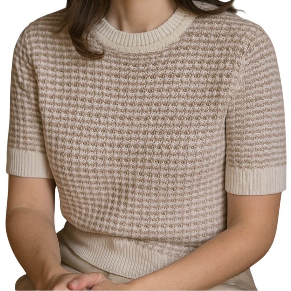 ADEAM Medium 6-8 Cream‎ and Tan Basketweave Knit Top